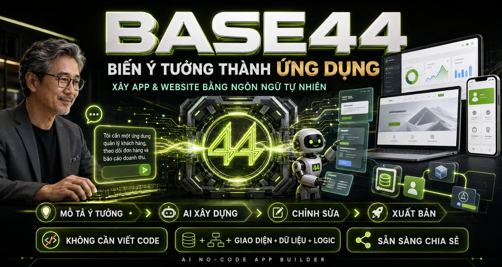 Base44: Biến ý tưởng thành ứng dụng. Xây app và website bằng ngôn ngữ tự nhiên, không cần viết code