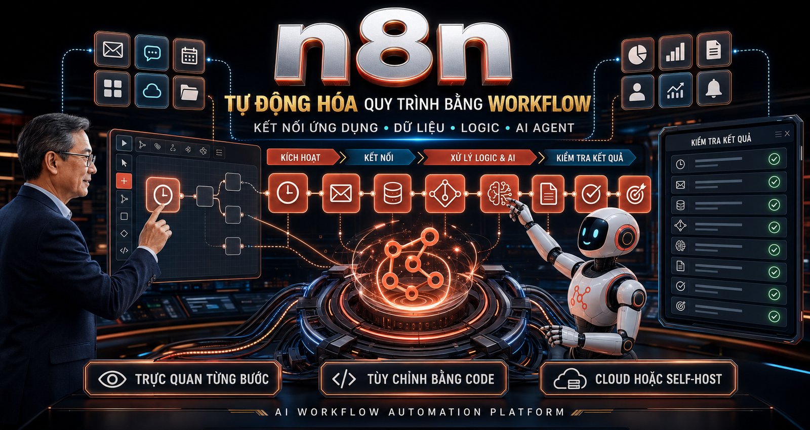 n8n: tự động hoá quy trình bằng workflow, kết nối ứng dụng, dữ liệu, logic và AI Agent