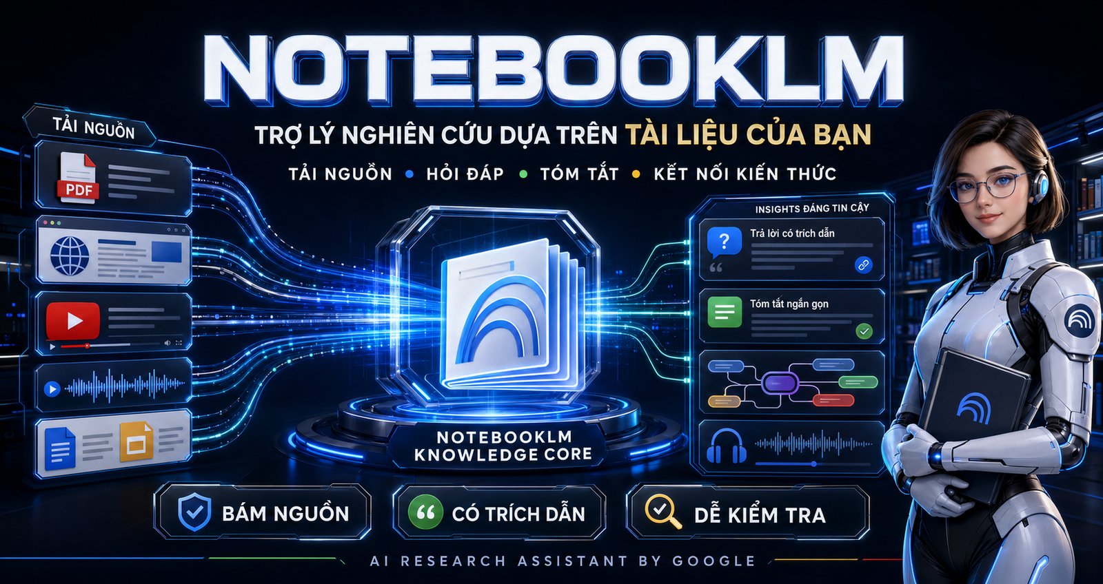 NotebookLM: Trợ lý nghiên cứu dựa trên tài liệu của bạn. Tải nguồn, hỏi đáp, tóm tắt, kết nối kiến thức