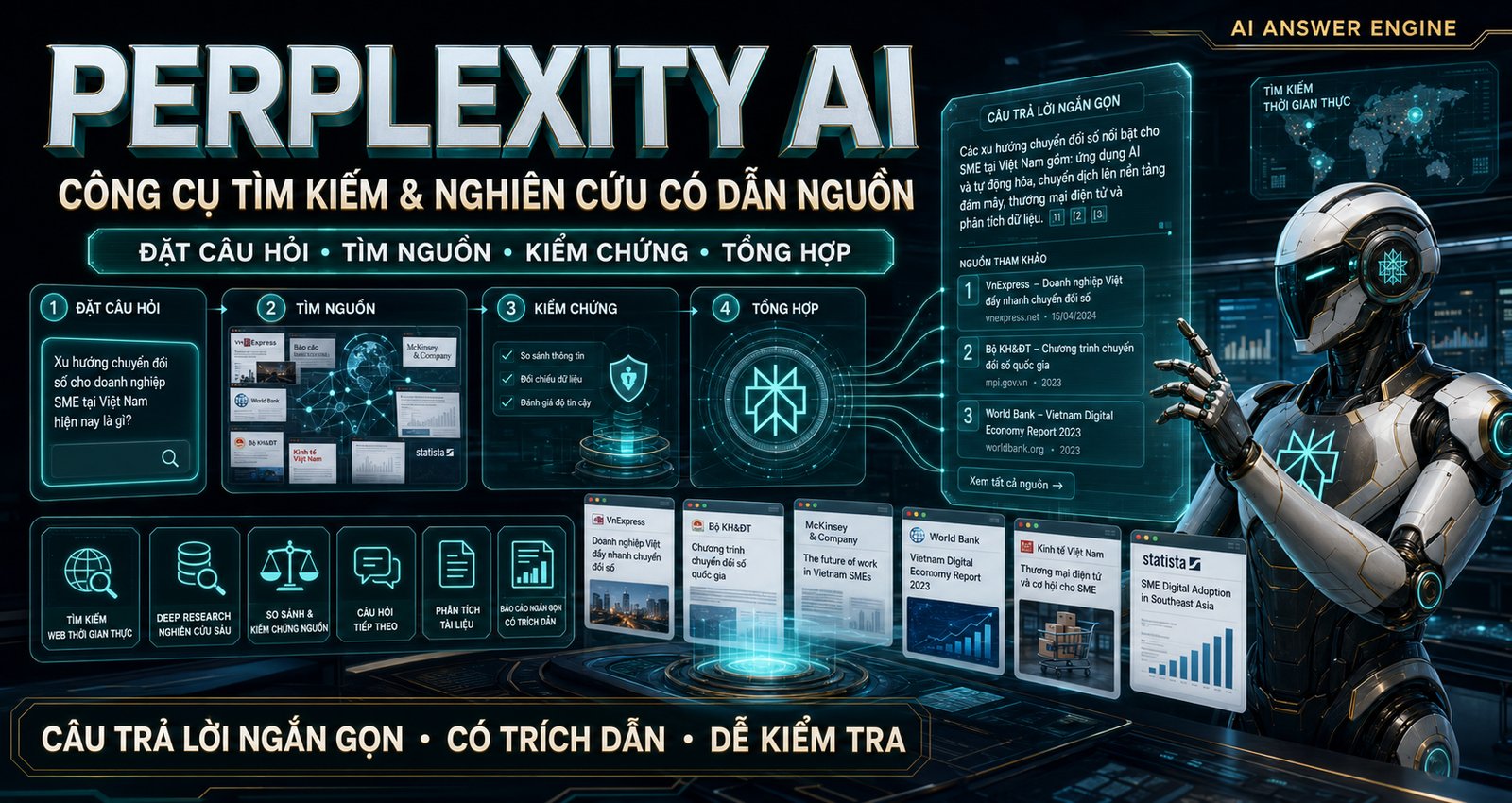 Perplexity: Công cụ tìm kiếm và nghiên cứu có dẫn nguồn. Đặt câu hỏi, tìm nguồn, kiểm chứng, tổng hợp